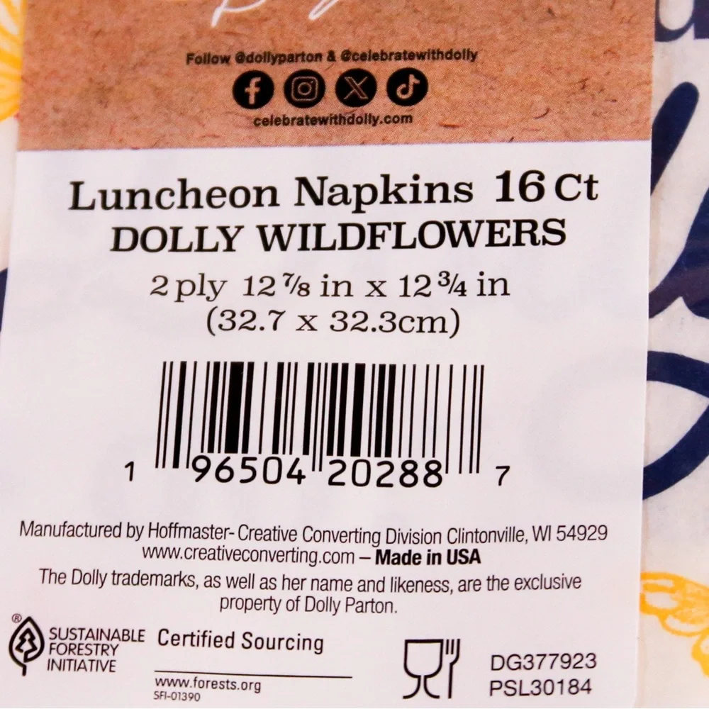 Dolly Parton What Would Dolly Do? Wildflowers Luncheon Napkins 48 Ct